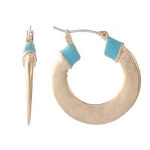 Bella Uno Gold Blue Enamel Knife Edge Hoop Earrings NWT Hammered